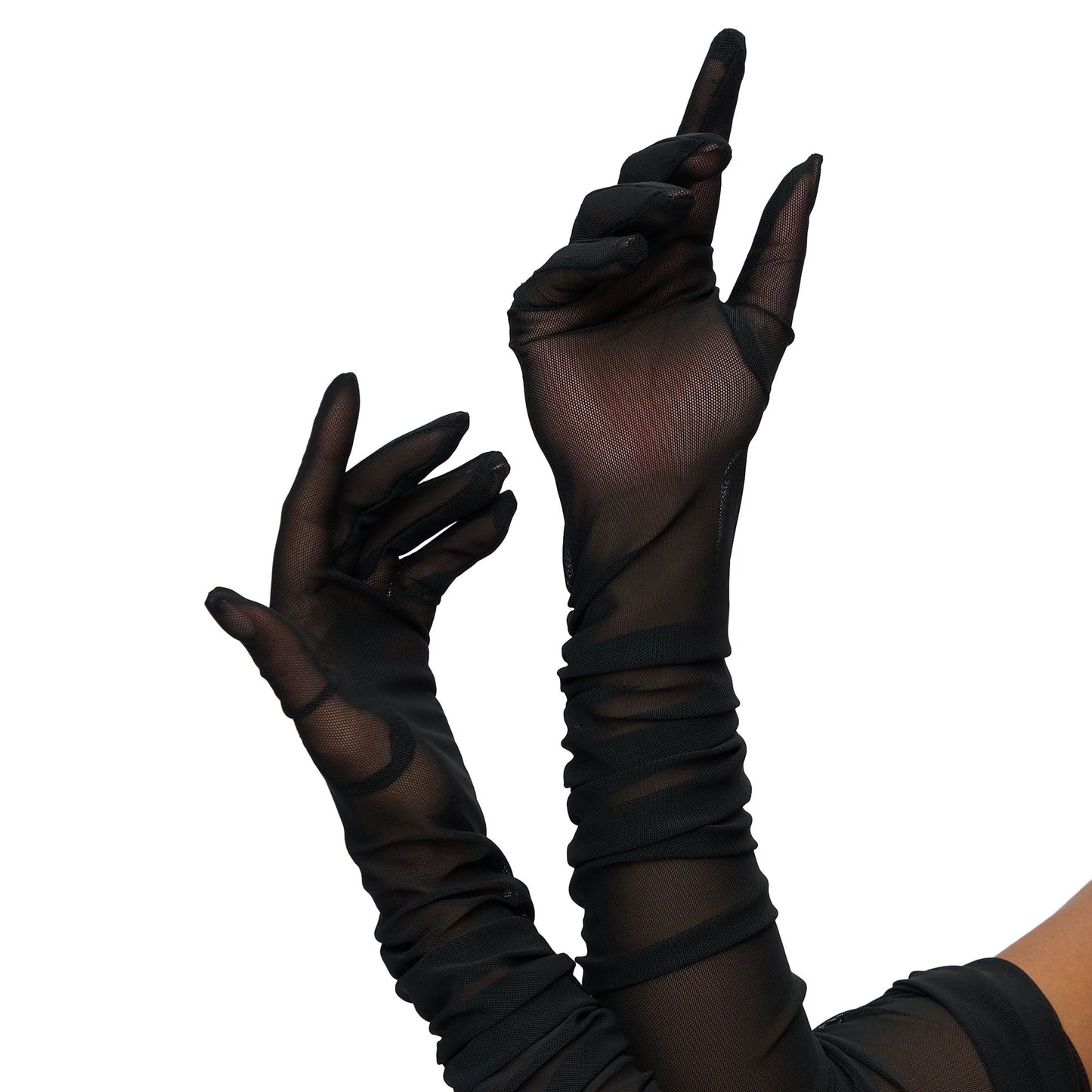 Syncfun Halloween Black Mesh Long Gloves for Adult Women, Black Sheer Long Opera Gloves for Women Halloween Costume Dance Party Dress Up,One Size Fits All