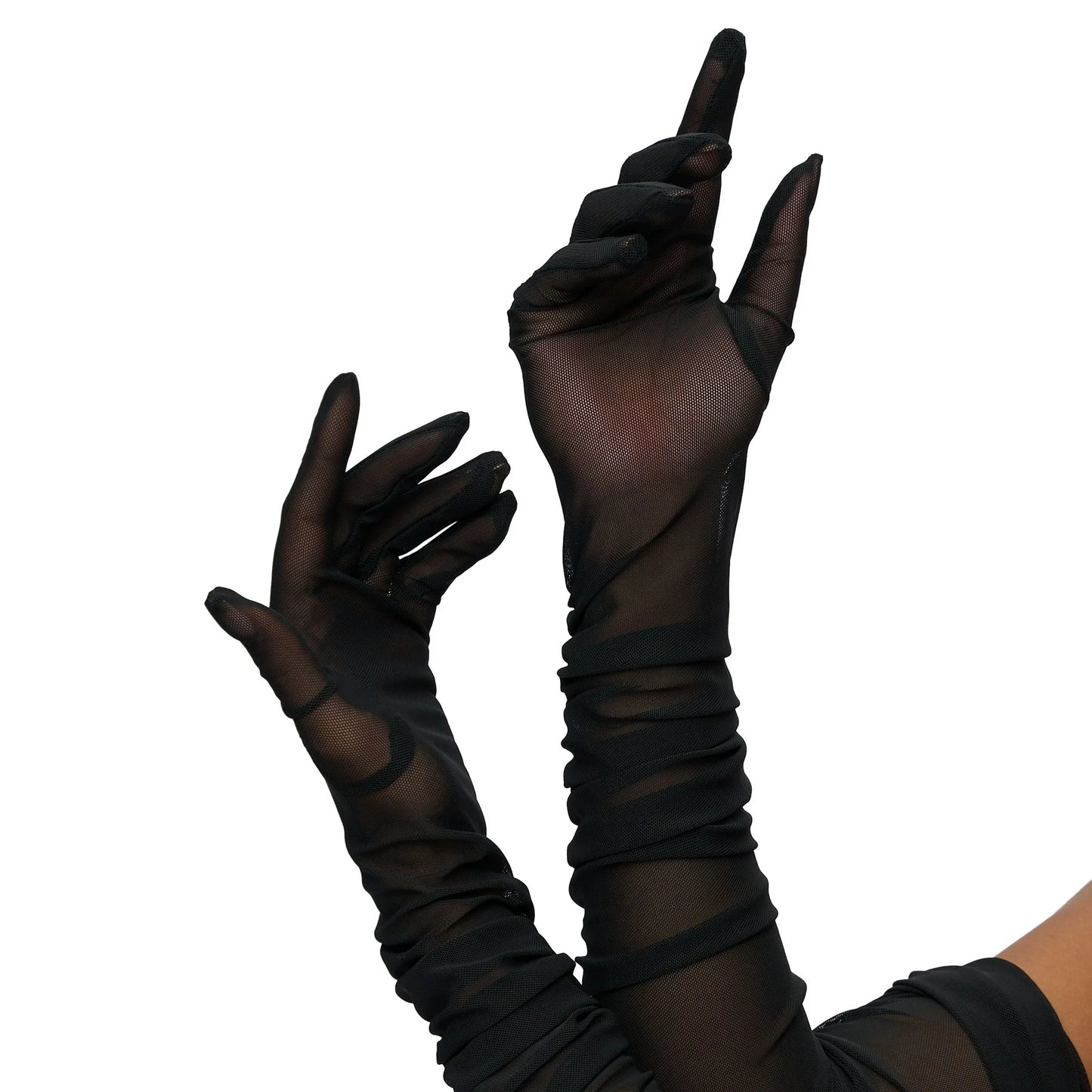 Halloween Black Mesh Long Gloves for Adult Women, Black Sheer Long Opera Gloves for Women Halloween Costume Dance Party Dress Up,One Size Fits All