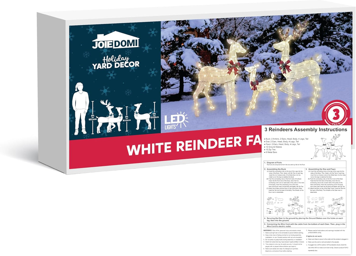 SYNCFUN 3 Pack Reindeer Christmas Outdoor Yard Light Decorations,360 LED Lights Deer Family for Christmas Outside Lawn Decor,Warm White