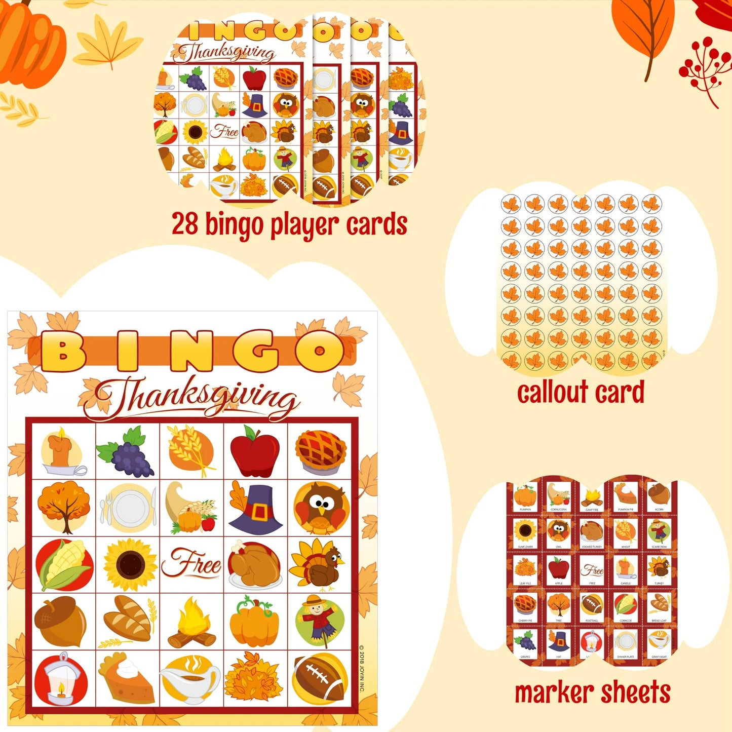 Joyfy 28 Players Thanksgiving Bingo Game for Adult Kids,Thanksgiving Decoration Party Supplies