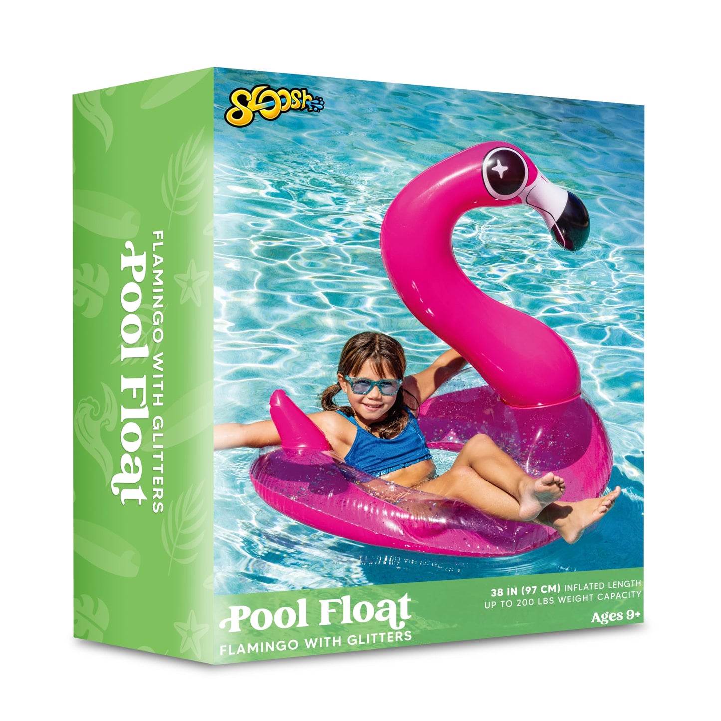 Syncfun Inflatable Flamingo Pool Floats, Pink Flamingo Pool Tube Swim Ring Floaties with Glitter for Adults Kids, Fun Beach Lake Floaty Raft, Summer Swimming Pool Toys Party Decorations