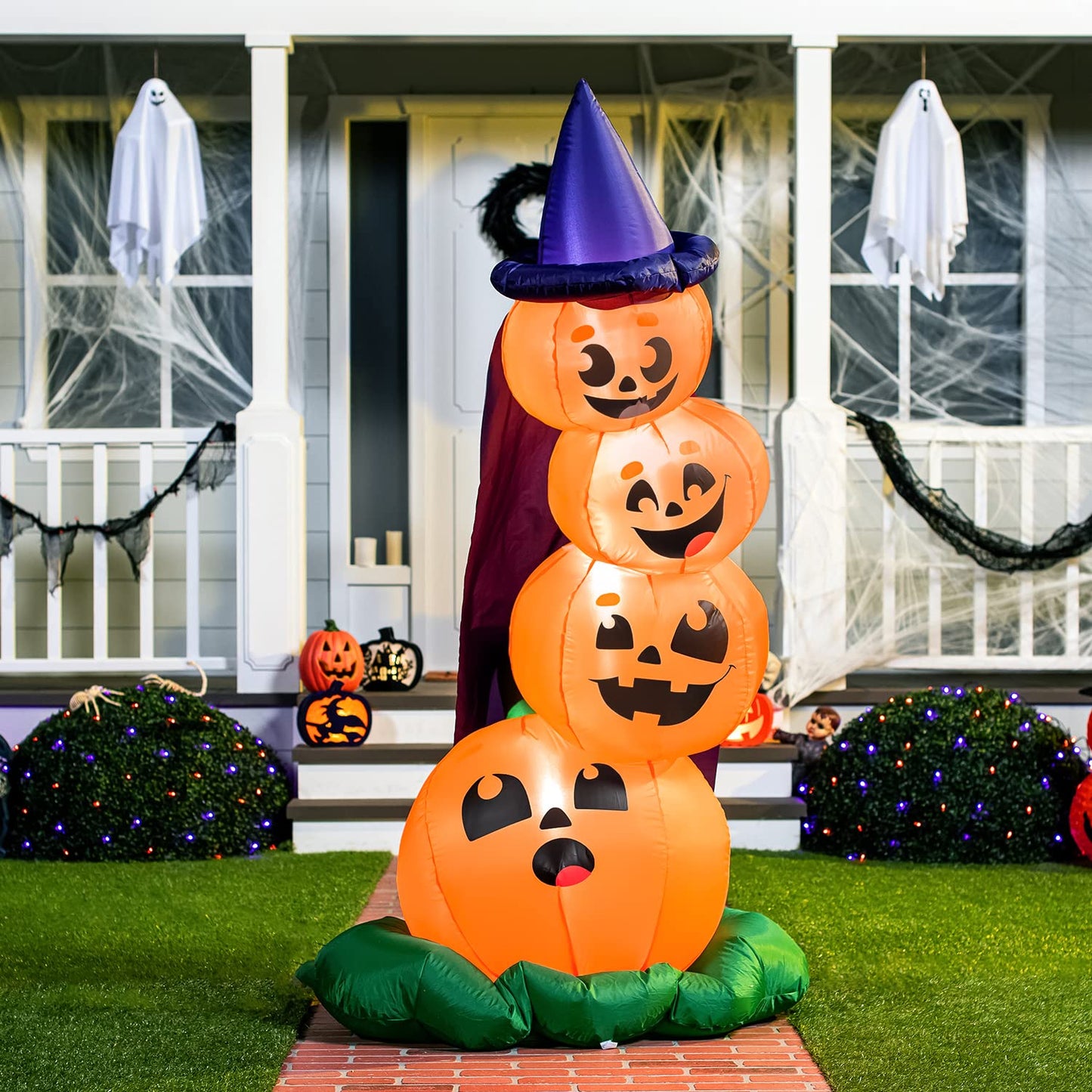Syncfun 6 FT Halloween Inflatables Stacked Pumpkins with Build-in LEDs for Porch,Halloween Pumpkin Decor Blow up Yard Decorations