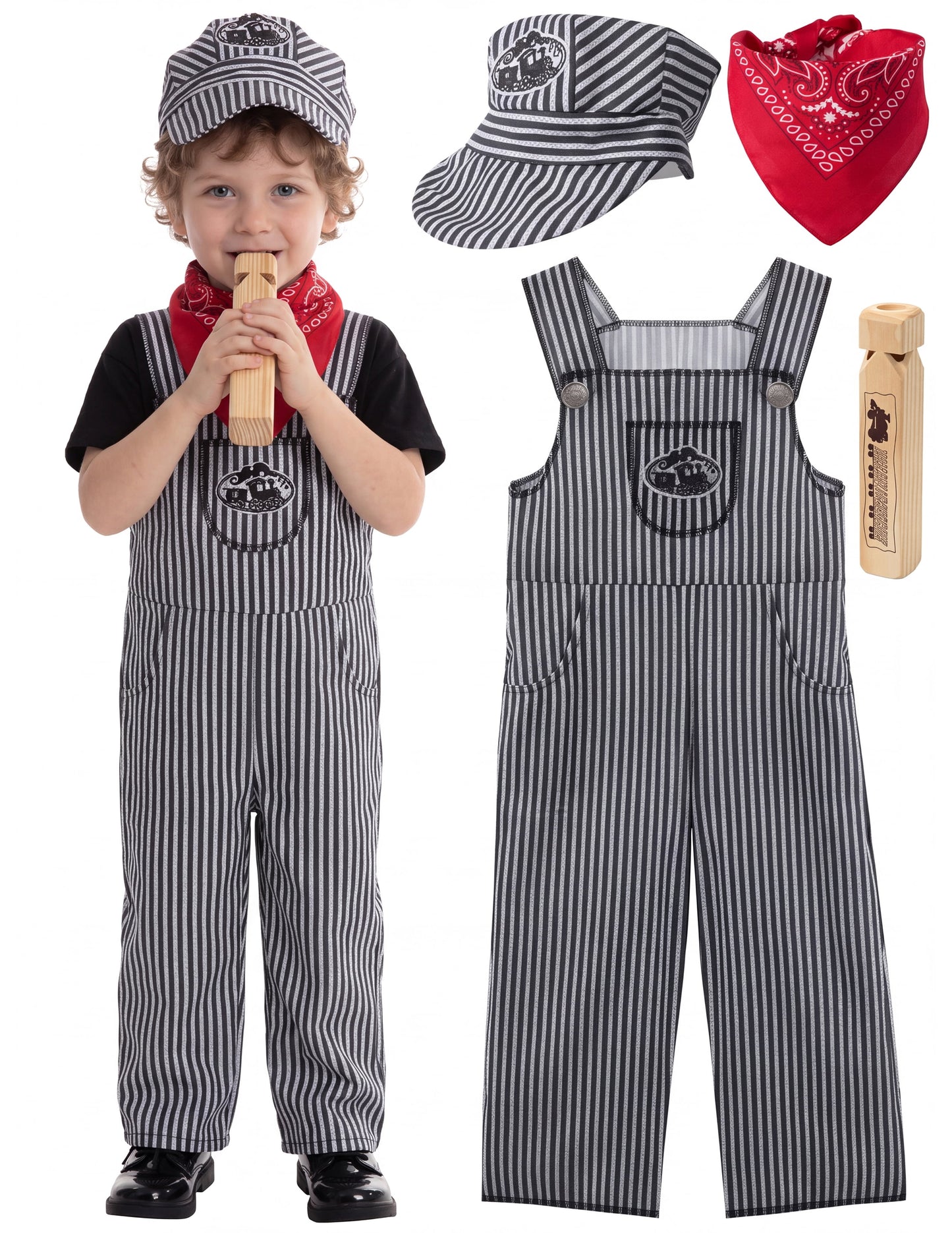 Joyfy Halloween Kids Train Engineer Costume, Unisex Railroad Train Conductor Costume for Boys Toddler Halloween Party Dress up 1 7 Years