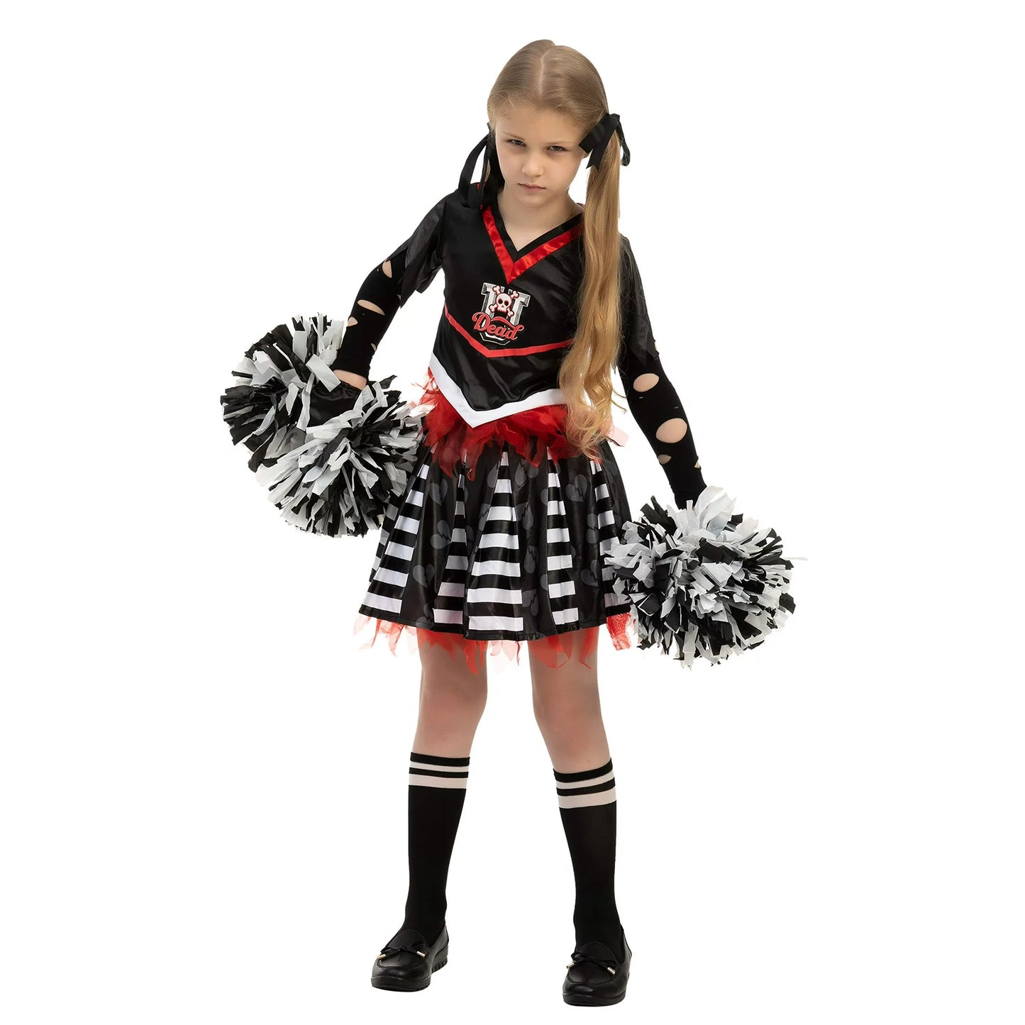 Spooktacular Creations Kids Cheerleader costume, Cheerless Costume for Girls, Scary Spiritless Cheerleader Outfit for Halloween Dress UP, L