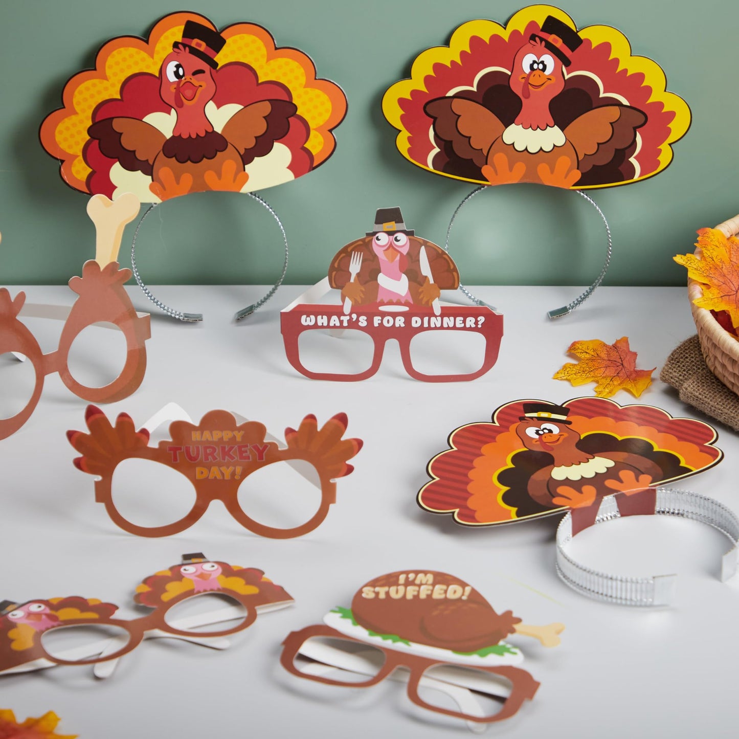 Joyfy 16 Pack Thanksgiving Turkey Headbands and Glasses Frame for Kids Adult,Thanksgiving Party Role Play