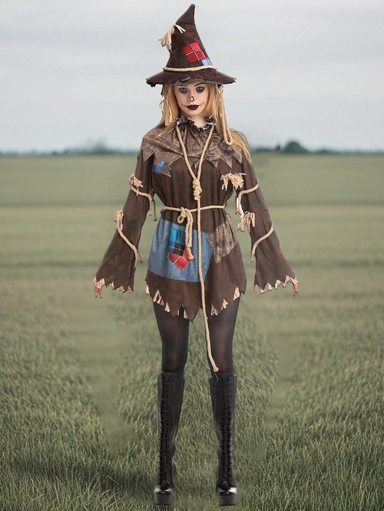 Joyfy Scary Scarecrow Costume for Adult Women Halloween Dress up Party Cosplay