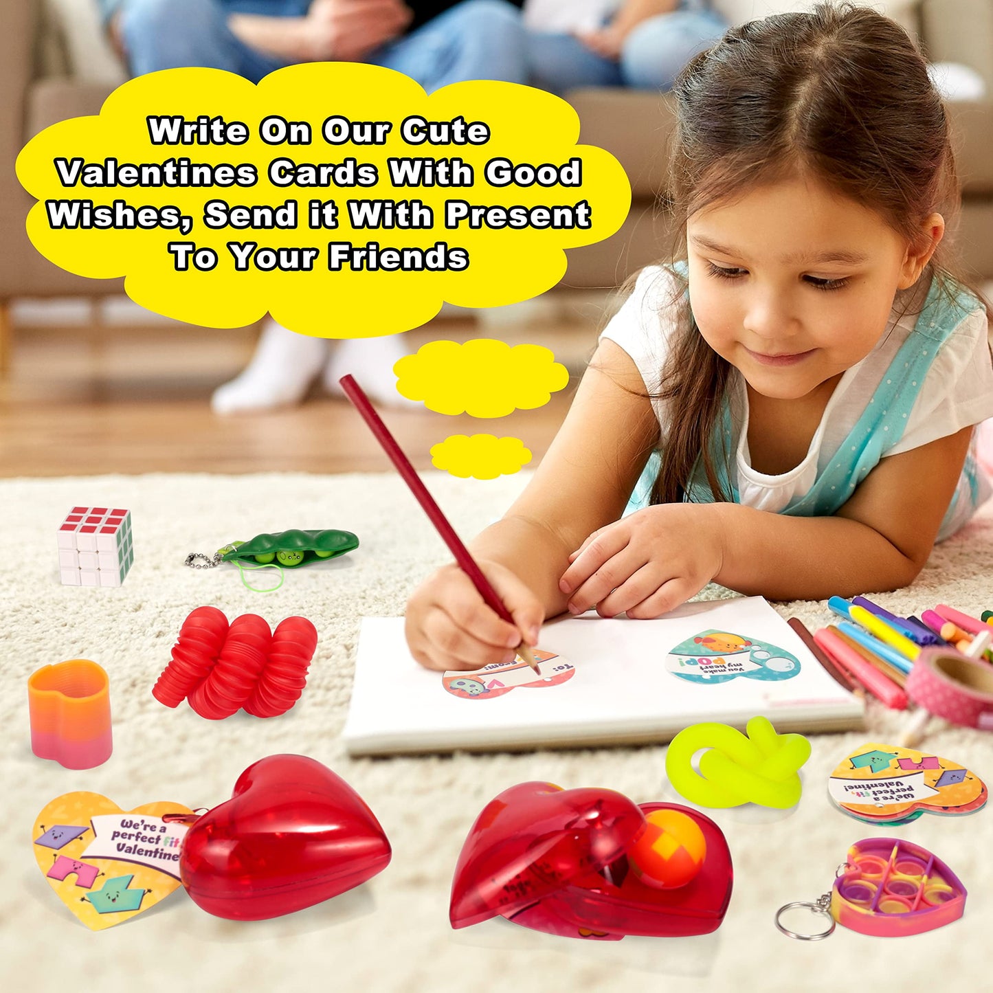28 Packs Valentine Stress Relief Toys with Heart Shells and Cards