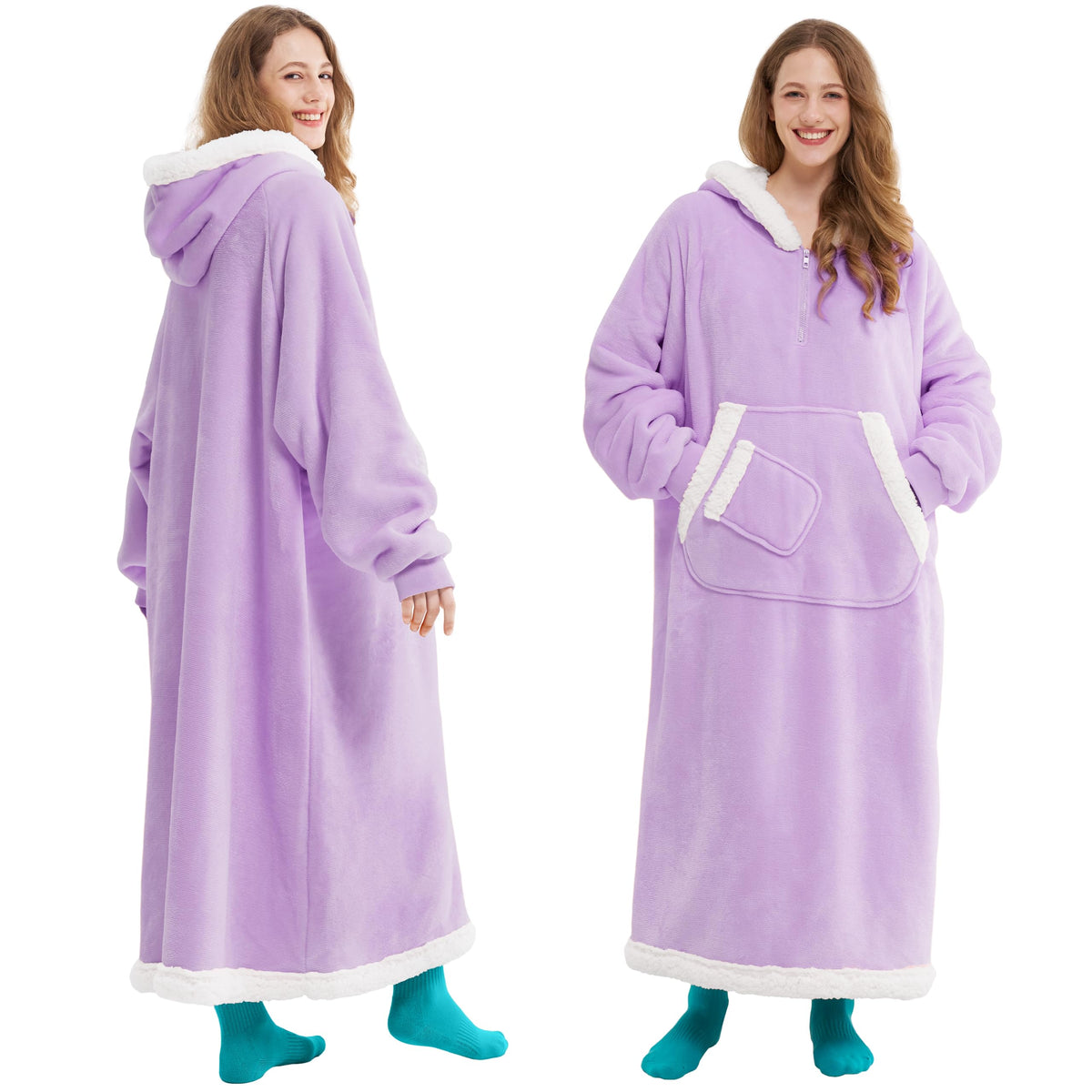 Joyfy Wearable Blanket Hoodie for Women Men Gifts for Women Mom Wife Sherpa Fleece Long Hooded Blanket Sweatshirt Cozy Sherpa Wearable Throw with Pocket & Sleeves for Adult