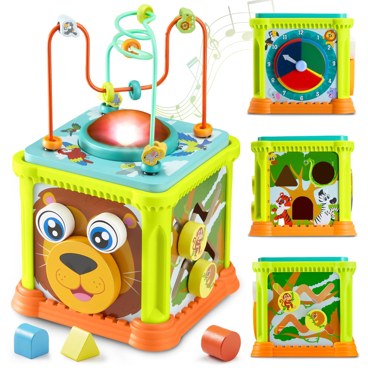 JOYFY Wooden Activity Cube for Baby Einstein Toys with Music & Light, Montessori Toys for 1 Year Old Toddler