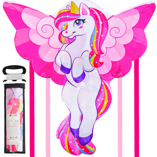 Joyfy 43.3'' Giant Pink Unicorn Kite - Easy to Fly Large Beach Kite for Kids and Adults with 262.5 ft String, Outdoor Games and Activities