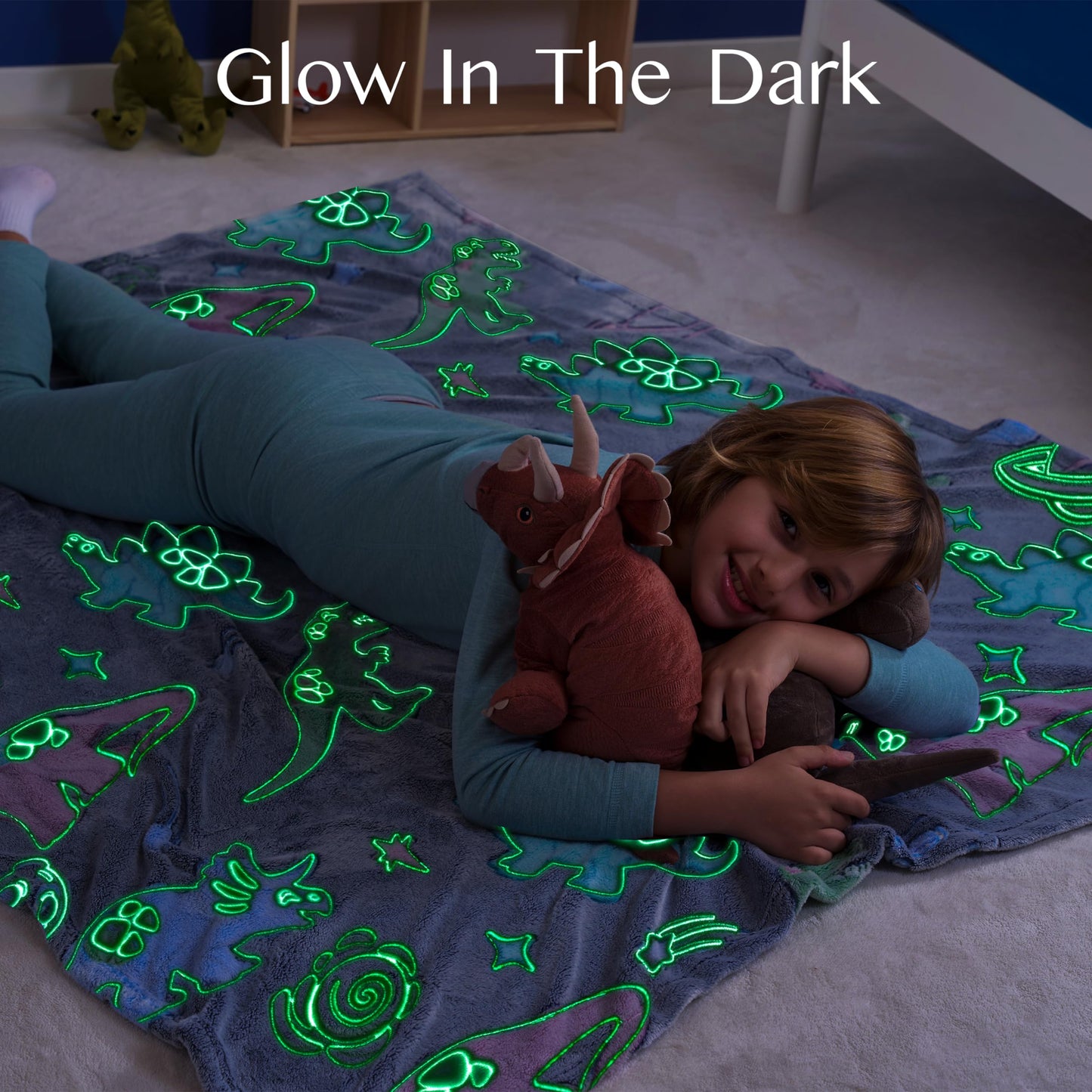 Joyfy Glow in The Dark Blanket Dinosaur Gifts for Boys Girls 50" x 60" Soft Cozy Flannel Kids Throw Blanket