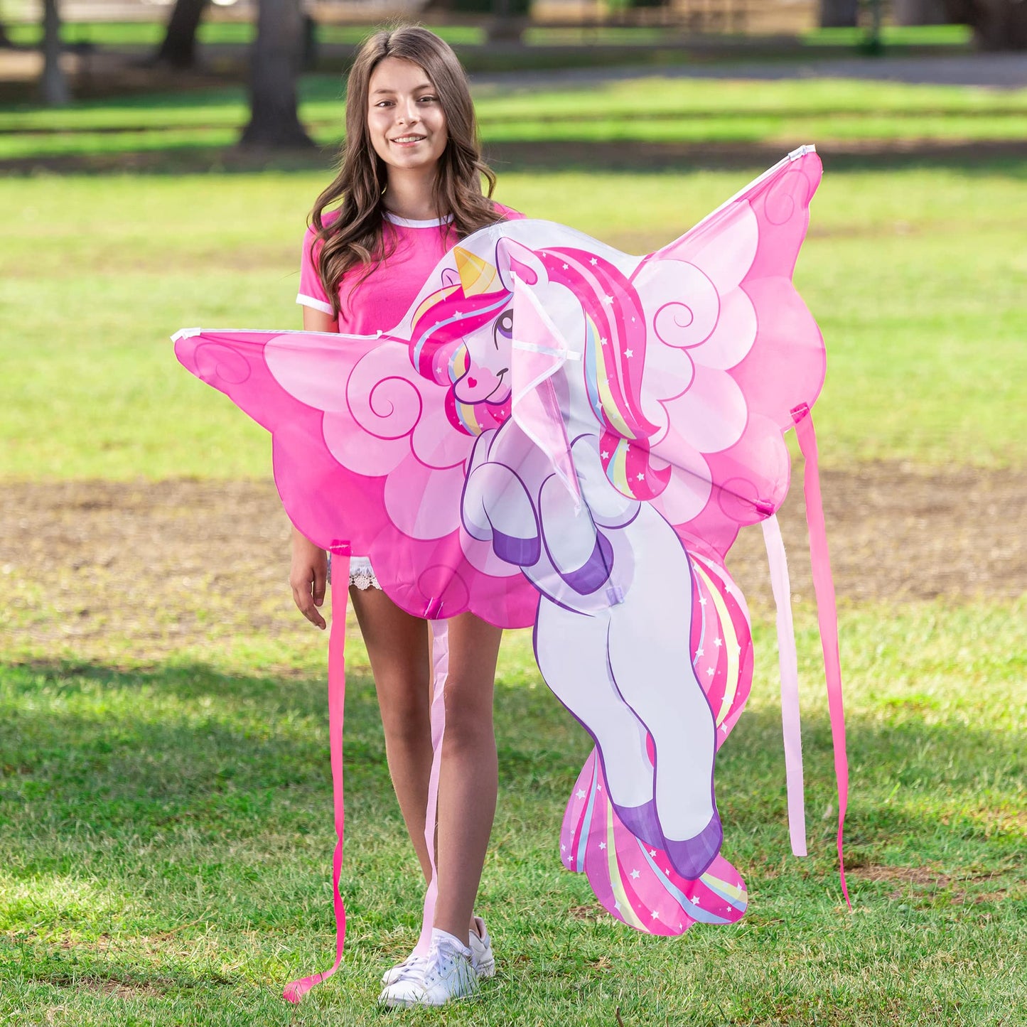 Joyfy 43.3'' Giant Pink Unicorn Kite - Easy to Fly Large Beach Kite for Kids and Adults with 262.5 ft String, Outdoor Games and Activities