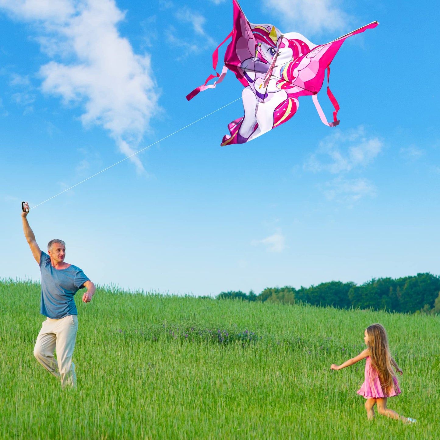 Joyfy 43.3'' Giant Pink Unicorn Kite - Easy to Fly Large Beach Kite for Kids and Adults with 262.5 ft String, Outdoor Games and Activities