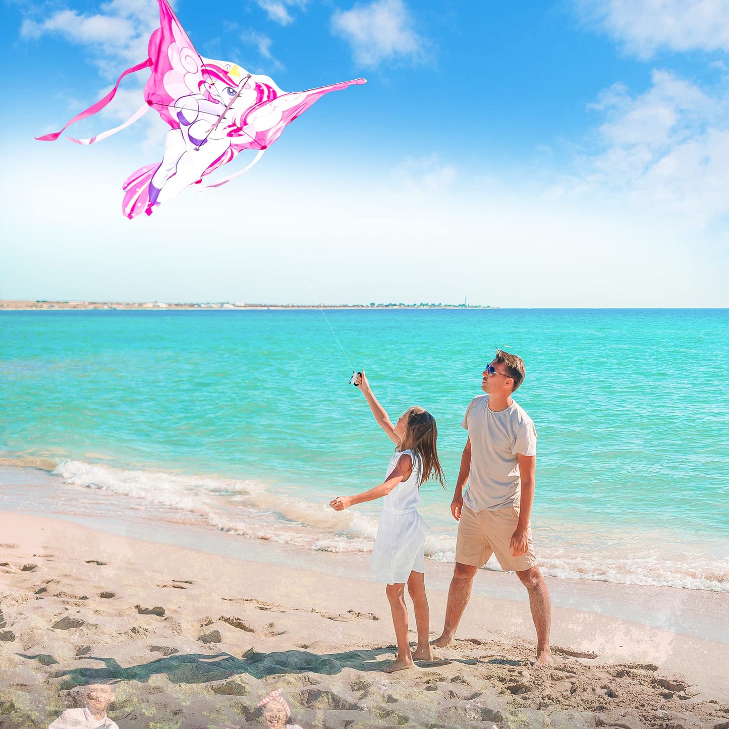 Joyfy 43.3'' Giant Pink Unicorn Kite - Easy to Fly Large Beach Kite for Kids and Adults with 262.5 ft String, Outdoor Games and Activities