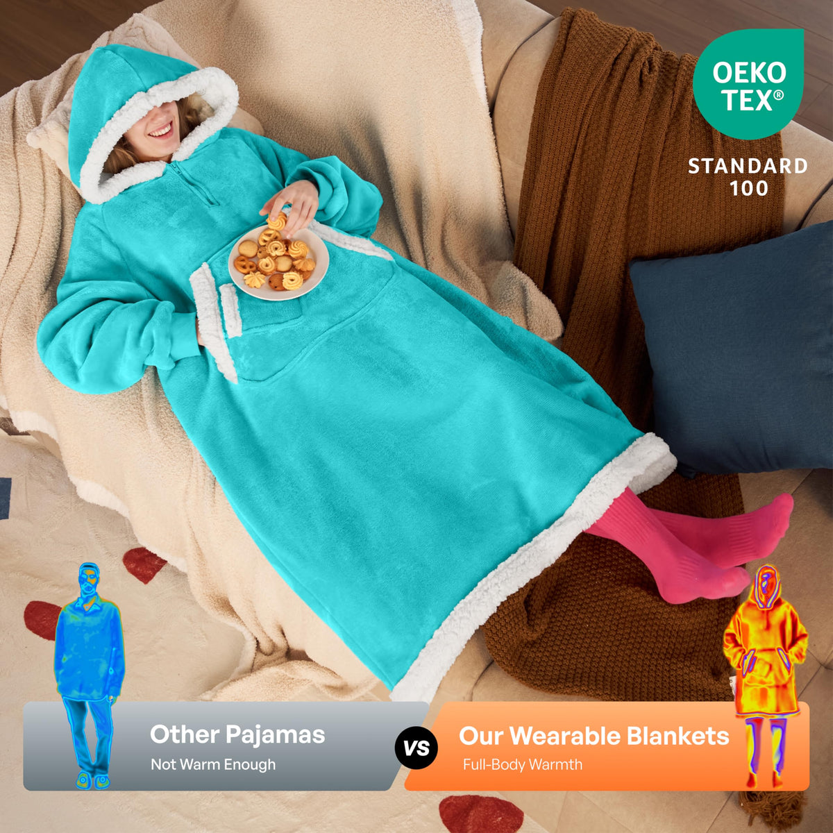 Joyfy Wearable Blanket Hoodie for Women Men Gifts for Women Mom Wife Sherpa Fleece Long Hooded Blanket Sweatshirt Cozy Sherpa Wearable Throw with Pocket & Sleeves for Adult