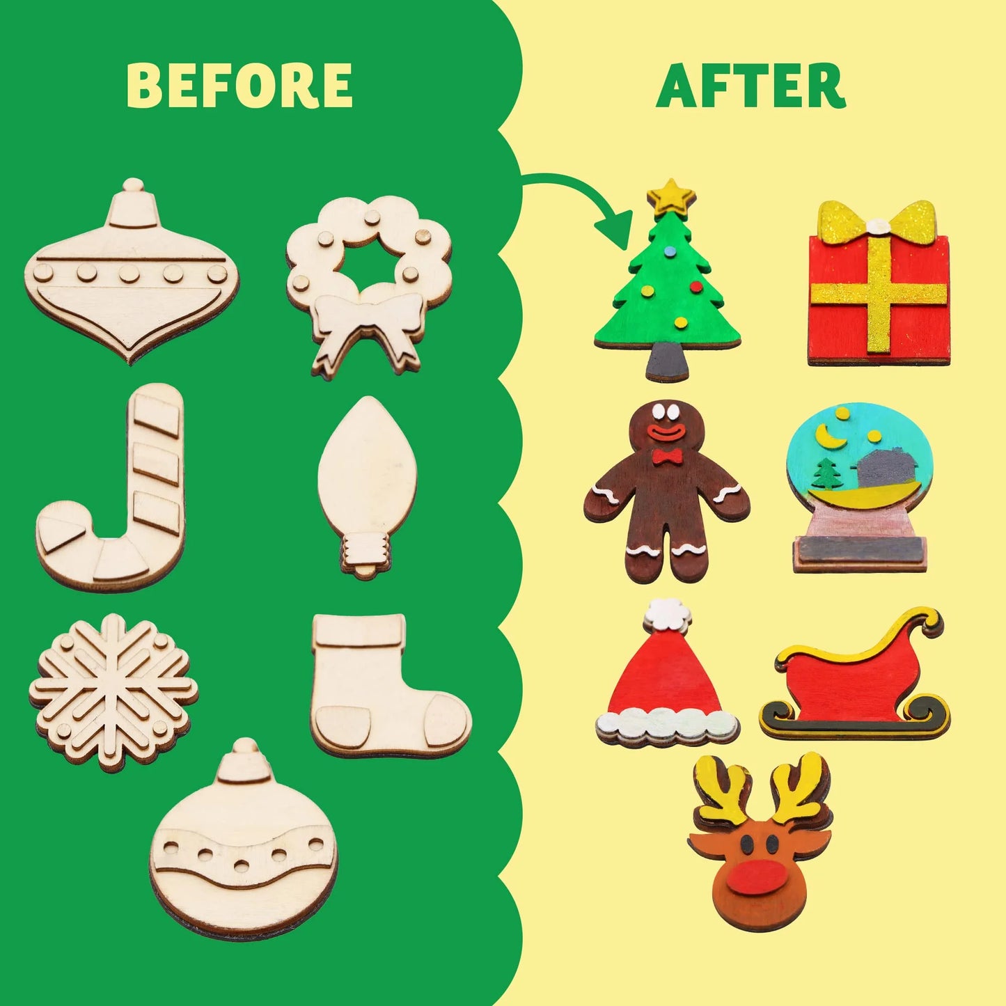 Joyfy 14 Christmas Wooden Magnet Creative Arts and Crafts Painting Set, Great as Kids Painting Gifts, Family Crafts, Holiday Gift Decorations (Ages 8+)