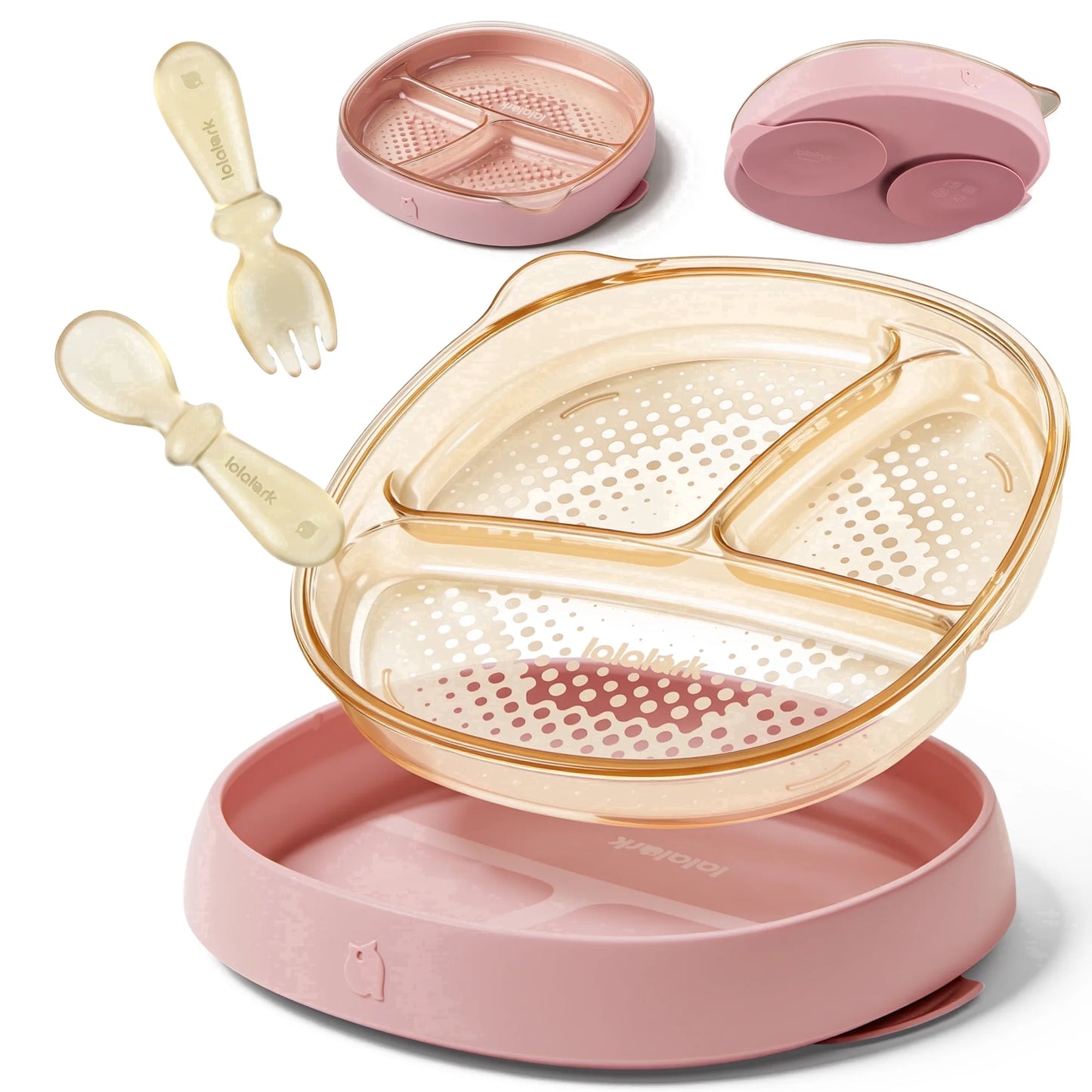lalalark 3-in-1 Baby Suction Plate with Spoon & Fork for for Toddlers 6-36 Months,Safe Grip Dishes for Toddlers Self Feeding Training