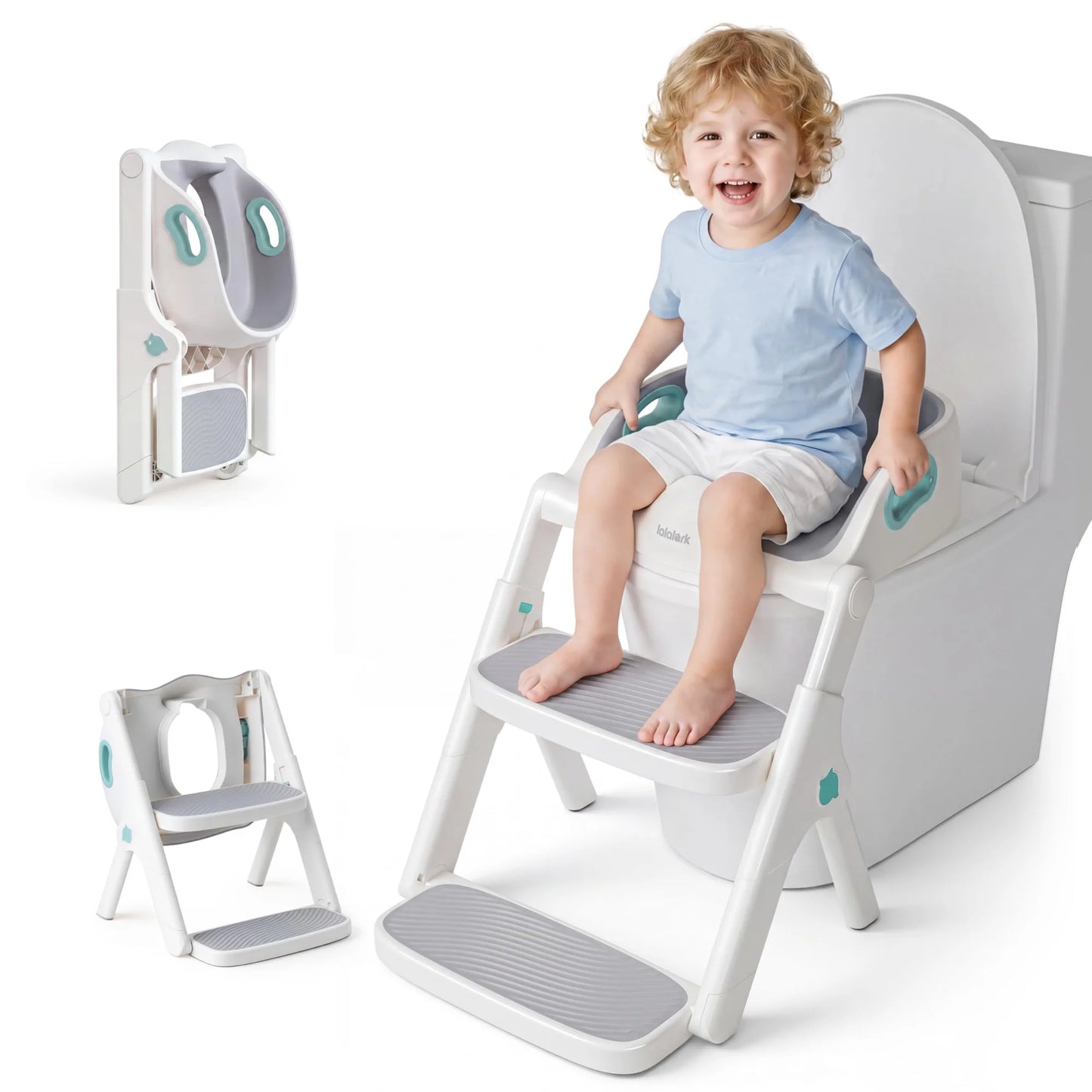 lalalark Potty Training Seat, 2-in-1 Toddler Toilet Seat with Steps, Upgrade Potty Step Stool for Toddler with Anti-Slip Pad Step Stool, Extended Splash Guard, Green