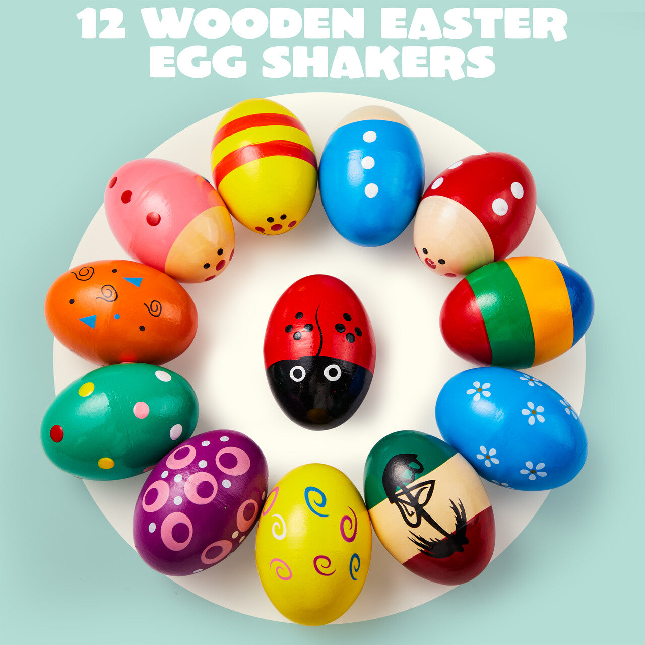 Syncfun 12 pcs 3" Wooden Easter Eggs Shakers Maracas Percussion Musical Toys, Easter Gifts for Kids Toddlers, Easter Basket Stuffers Fillers, Party Favors, Classroom Prize Supplies