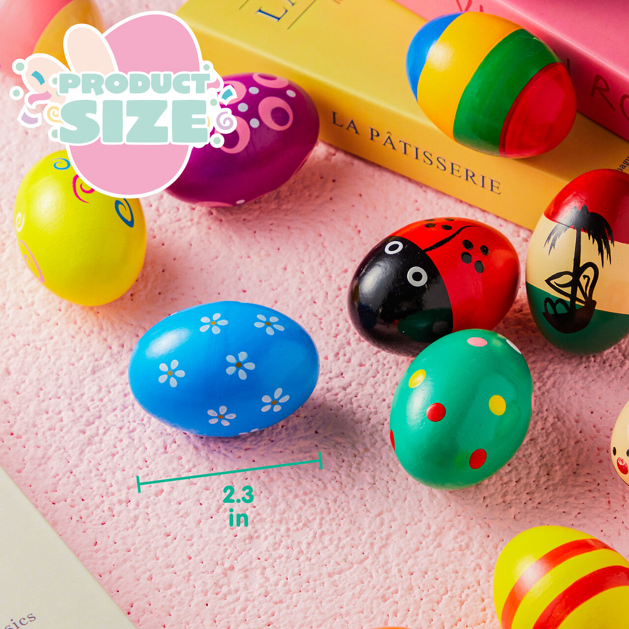 Syncfun 12 pcs 3" Wooden Easter Eggs Shakers Maracas Percussion Musical Toys, Easter Gifts for Kids Toddlers, Easter Basket Stuffers Fillers, Party Favors, Classroom Prize Supplies