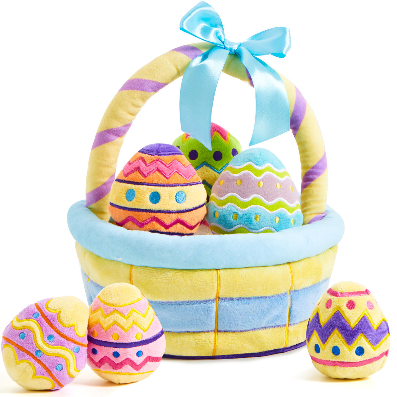 SYNCFUN 7 Pcs Easter Basket,Easter Basket Stuffers for Baby Toddlers Easter Egg Hunt,Easter Basket Fillers Soft Plush Toys for Kids Birthday Gifts