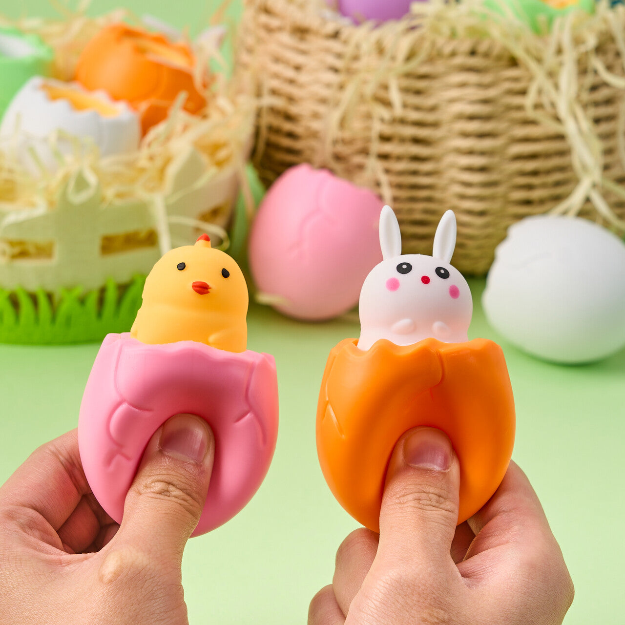 JOYFY Easter Eggs Stress Balls Squishy Toys Bunny Chicks Cute Rabbits,Squeeze Ball Toys for Easter Egg Hunt Easter Basket Stuffers Party Favors Gifts