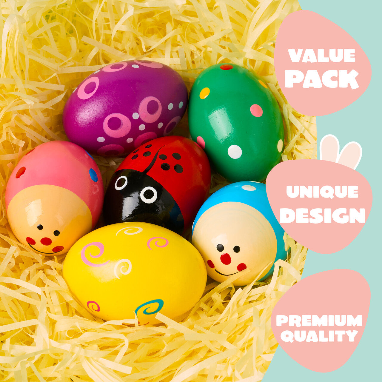 JOYFY 6 Pack Easter Wooden Egg Shakers Maracas Percussion Musical for Easter Basket Fillers, Classroom Prize Supplies, Musical Instruments, Kids Basket Fillers, Easter Hunting