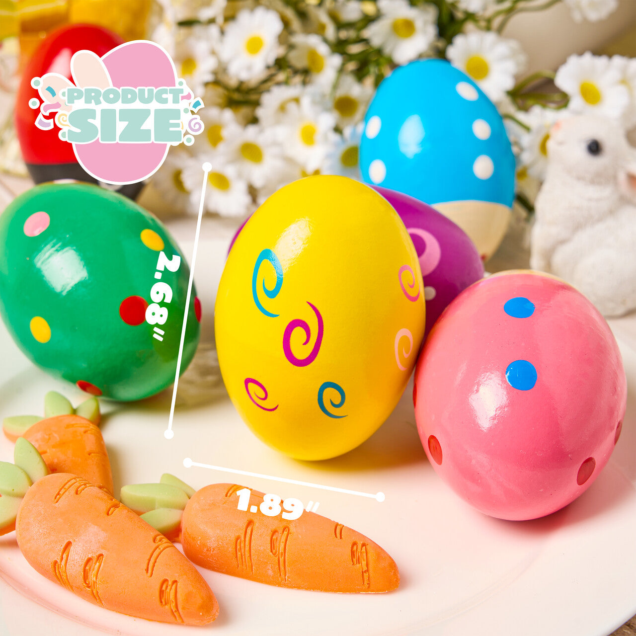 JOYFY 6 Pack Easter Wooden Egg Shakers Maracas Percussion Musical for Easter Basket Fillers, Classroom Prize Supplies, Musical Instruments, Kids Basket Fillers, Easter Hunting