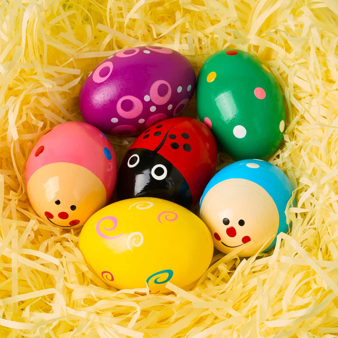 JOYFY 6 Pack Easter Wooden Egg Shakers Maracas Percussion Musical for Easter Basket Fillers, Classroom Prize Supplies, Musical Instruments, Kids Basket Fillers, Easter Hunting