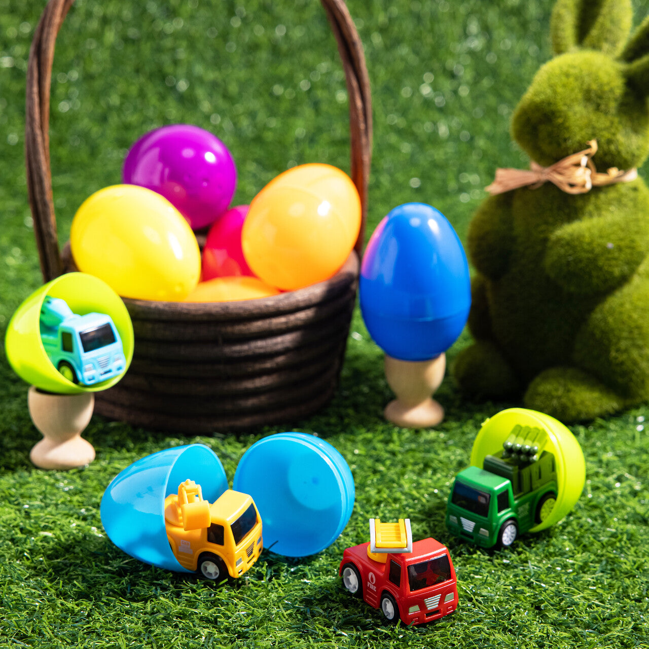 JOYFY 12 Packs Cars Filled Easter Eggs,Easter Eggs with Toys Inside,Birthday Party Favors for Boys and Girls,Basket Stuffers