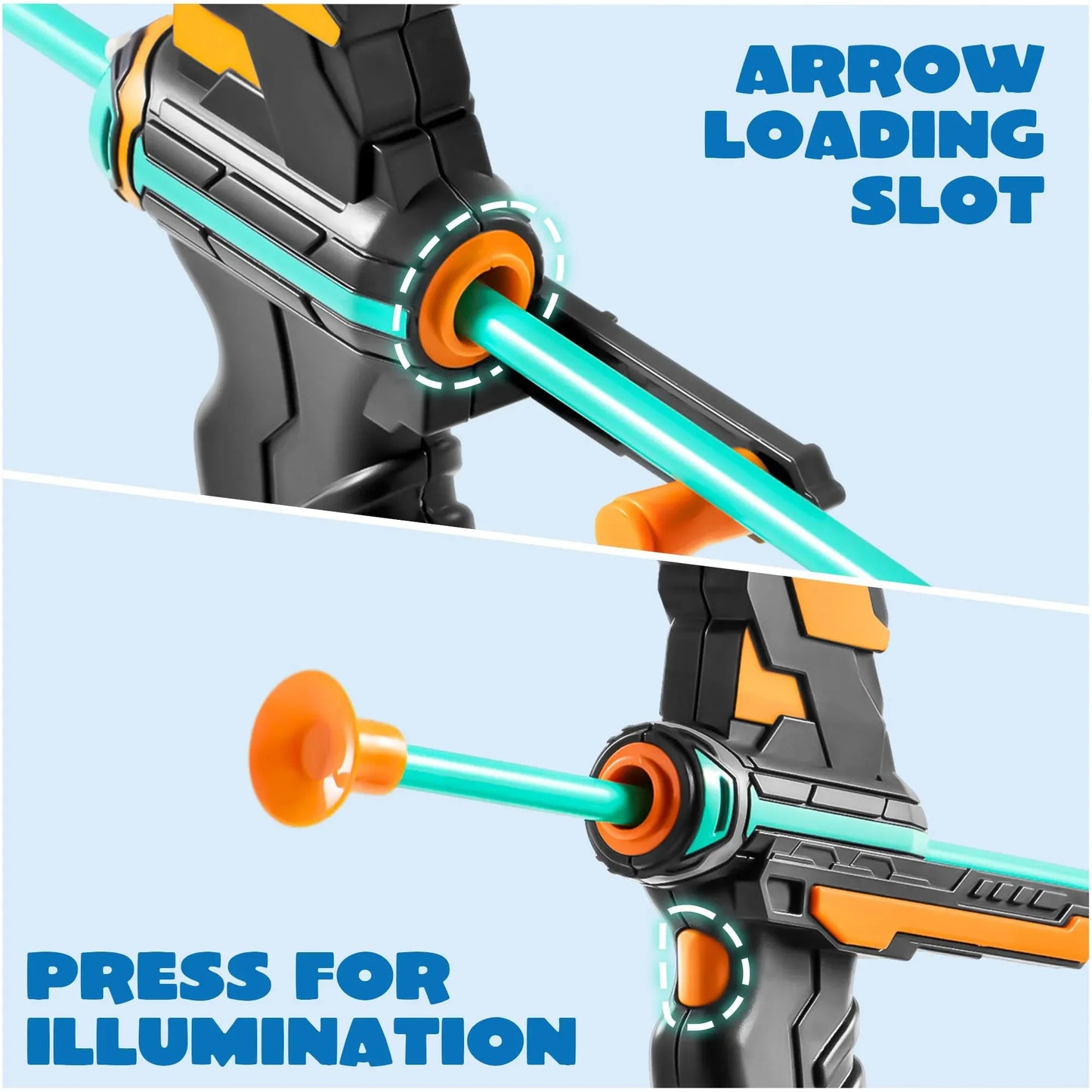 Syncfun kids bow and arrow set, LED Light Up Archery Toy Set with 9 Suction Cup Arrows, Target & Arrow Case, Indoor and Outdoor Hunting Play Gift Toys for Kids, Boys & Girls Ages 3-12