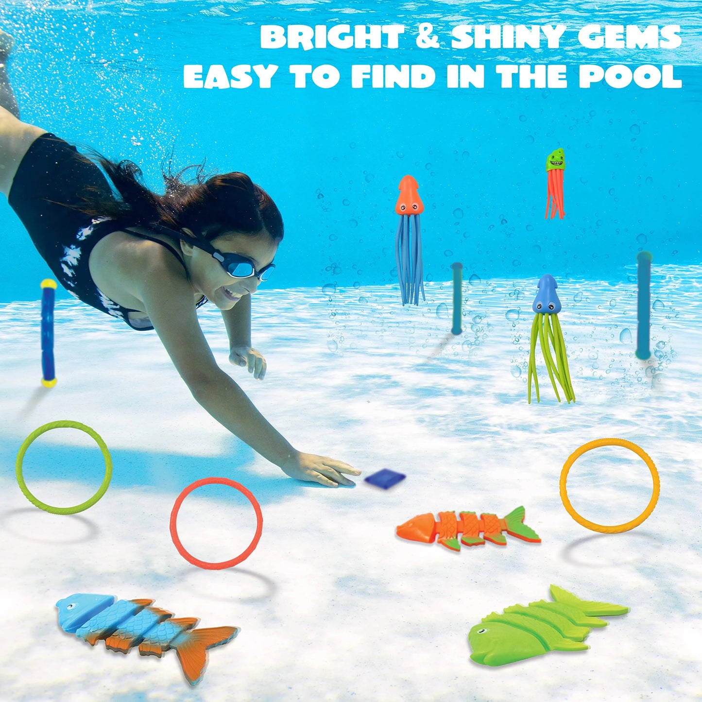 JOYIN Clearance 30 Pcs Diving Pool Toys for Kids,Jumbo Set with Storage Bag Pool Games Summer Swim Water Fish Toys