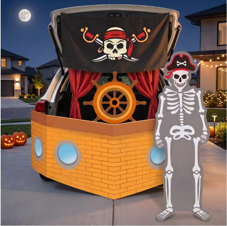 Joyfy Halloween Pirate Trunk or Treat Car Decorations Kit, Pirate Ship Theme Car Decor with Skeleton,Helm and Jolly Roger, SUV Indoor Outdoor Halloween Party Props for Garage Lawn Archway Setup