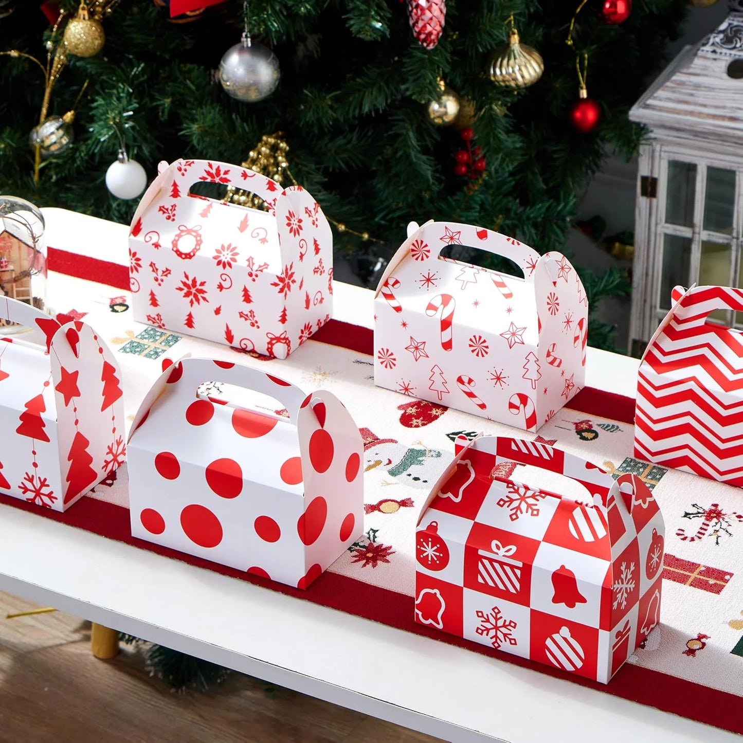 Joyfy 24 PCS 3D Christmas Cookie Boxes for Gift Giving, Xmas Treat Candy Boxes, Goodie Bakery Paper Box for Holiday Goody Desserts Presents Wrapping, School Classroom Birthday Party Favor Supplies