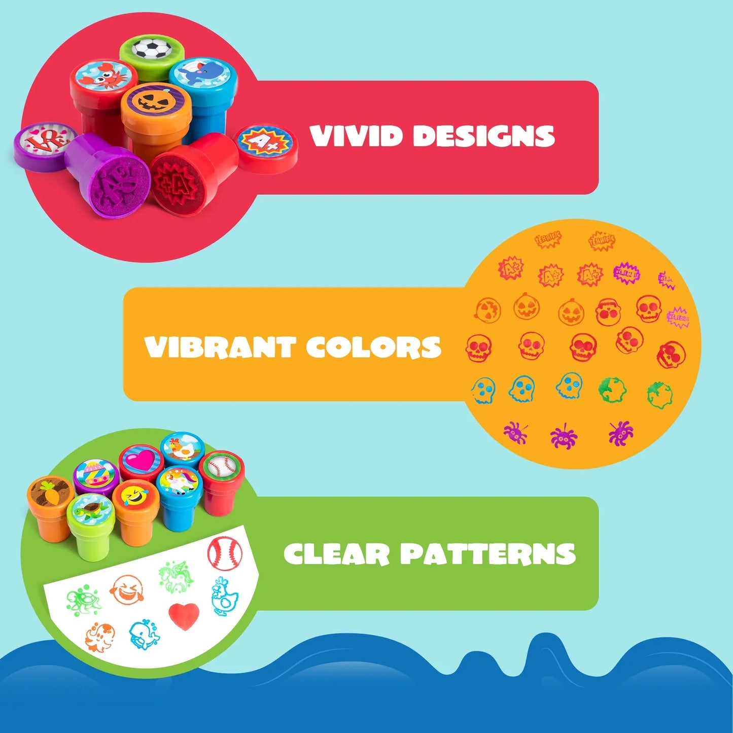 Syncfun 100 Pcs Assorted Stamps for Kids, Self Ink Stamps Sets, for Party Favor, Teacher Stamps, Prize for Classroom, Easter Egg Stuffers