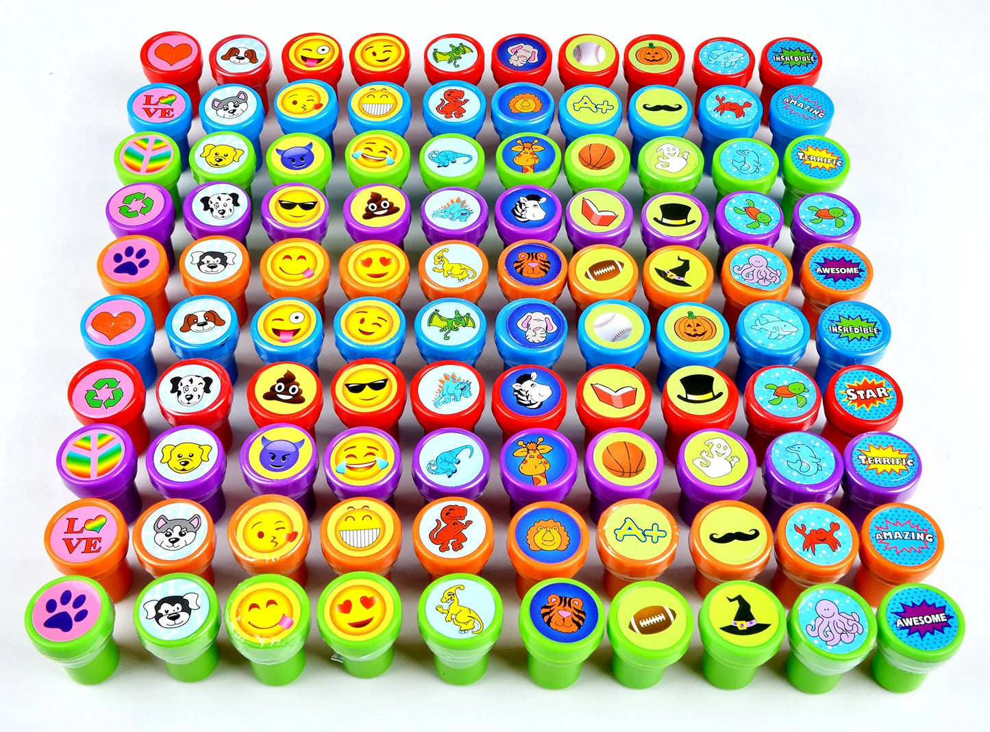 Syncfun 100 Pcs Assorted Stamps for Kids, Self Ink Stamps Sets, for Party Favor, Teacher Stamps, Prize for Classroom, Easter Egg Stuffers