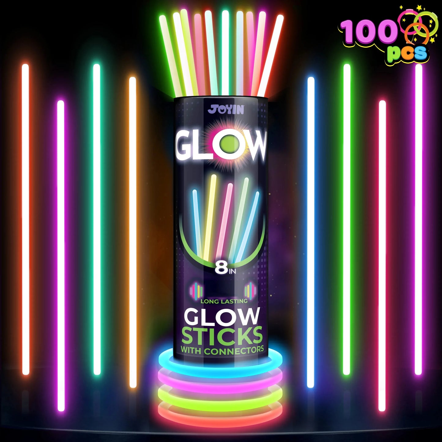 Syncfun 100 Pcs Glow Sticks Bulk, 8" Glow in The Dark Neon Party Supplies, Glow Bracelets and Necklaces Party Pack