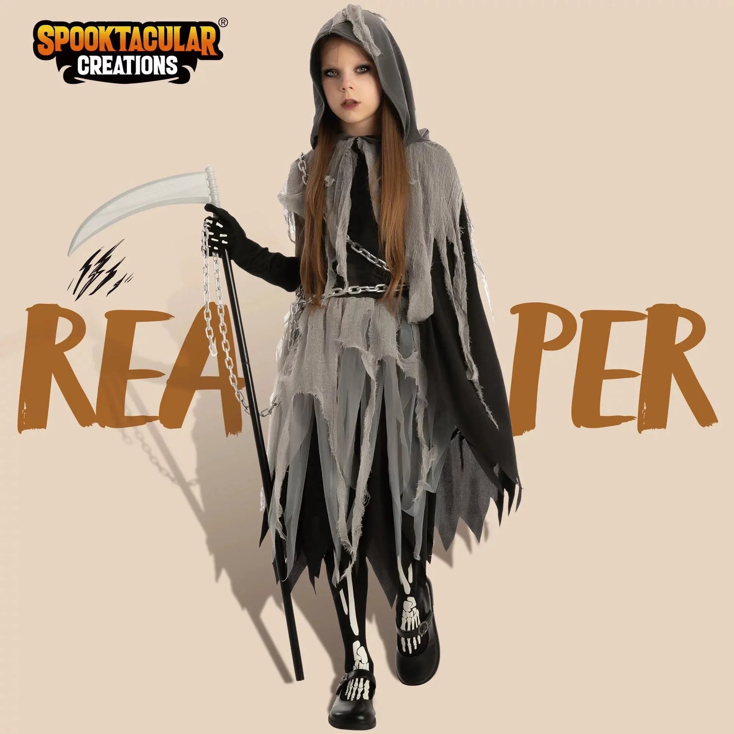 Syncfun Grim Reaper Girl Costume Glow in the dark for Halloween Role Play for 12-14 Years