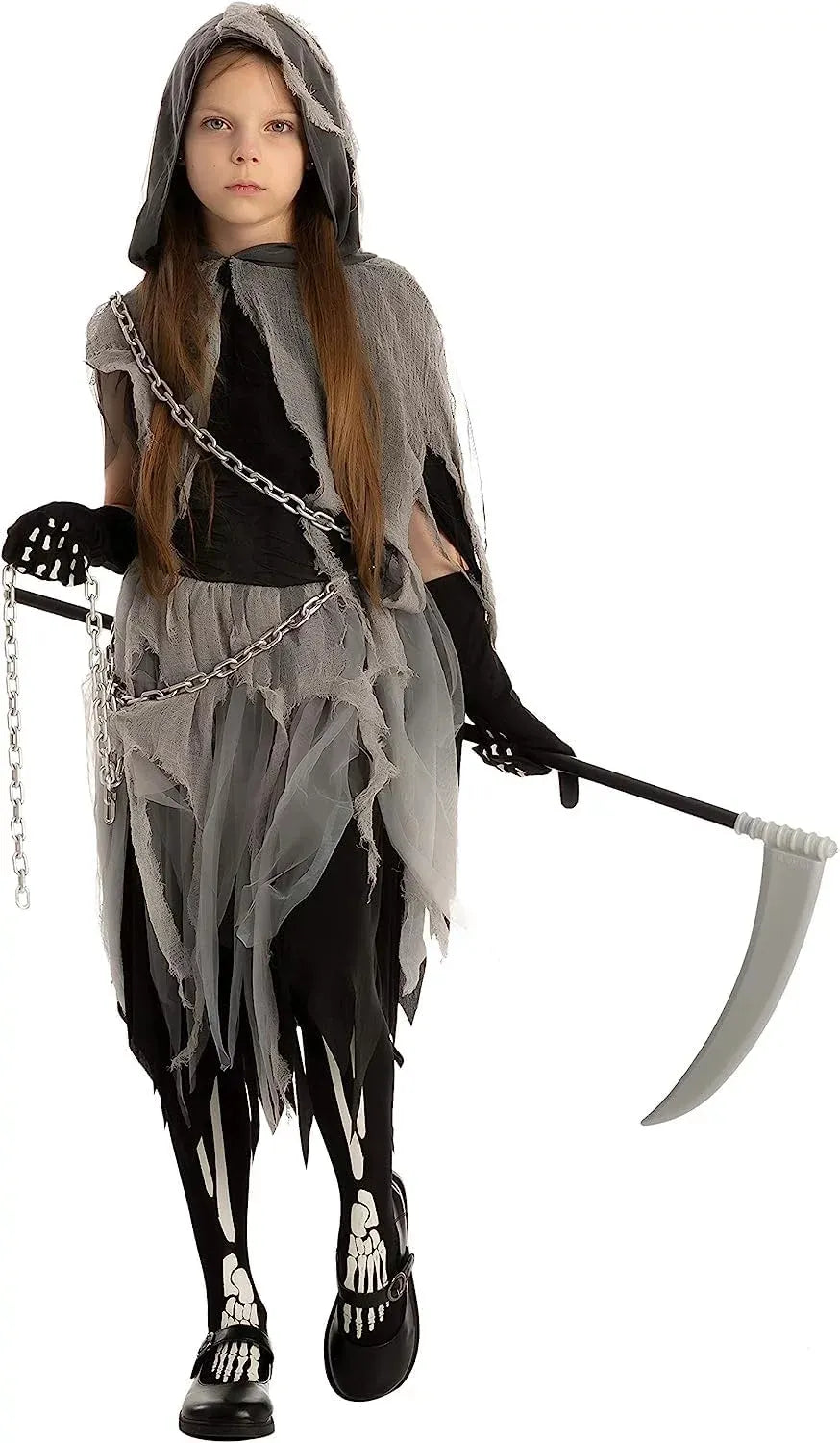 Syncfun Grim Reaper Girl Costume Glow in the dark for Halloween Role Play for 12-14 Years