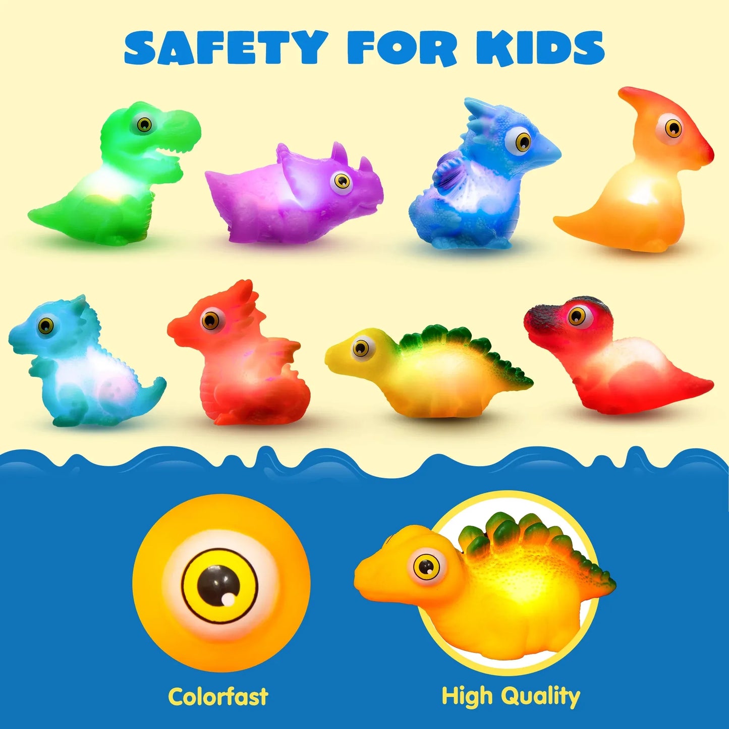 Syncfun 8Pcs Light Up Dinosaur Toys, Floating Baby Bath Toy, Swimming Pool Party Favors Age 1 2 3