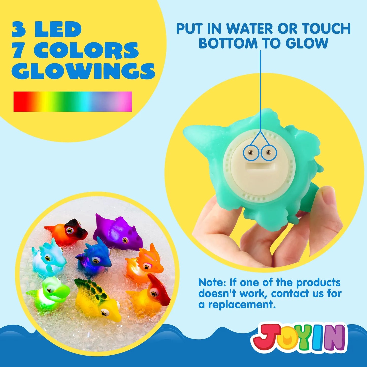 Syncfun 8Pcs Light Up Dinosaur Toys, Floating Baby Bath Toy, Swimming Pool Party Favors Age 1 2 3