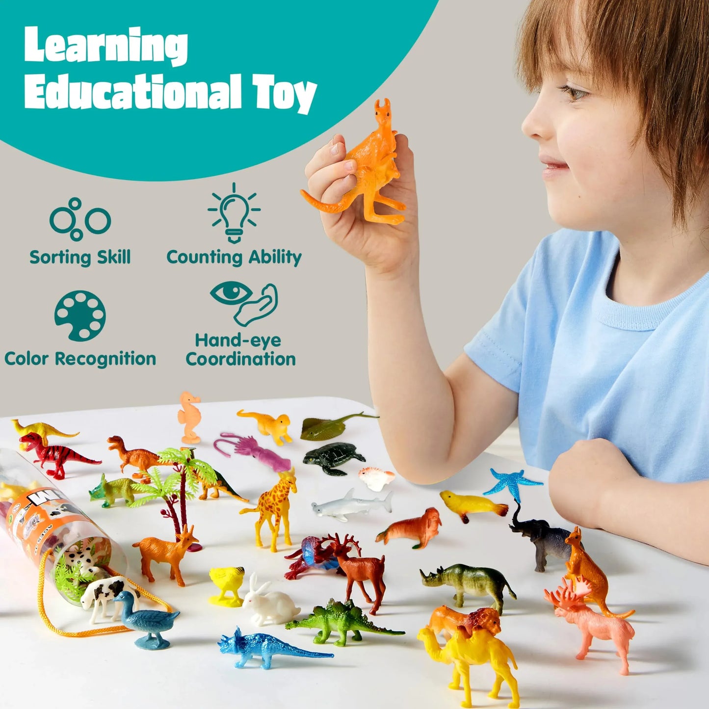 Syncfun 69Pcs Small Animal Figures, Assorted Mini Plastic Animal Toy, Tiny Little Animals for Sensory Bin, Birthday Party Favor for Kids Toddler Aged 3-8