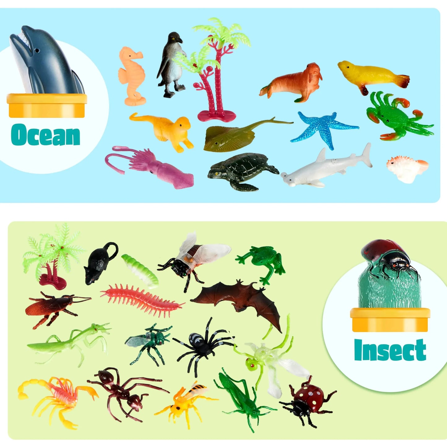 Syncfun 69Pcs Small Animal Figures, Assorted Mini Plastic Animal Toy, Tiny Little Animals for Sensory Bin, Birthday Party Favor for Kids Toddler Aged 3-8