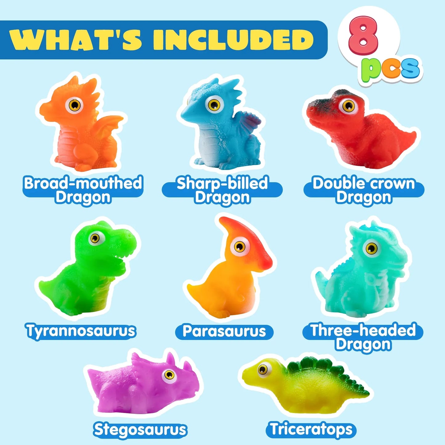 Syncfun 8Pcs Light Up Dinosaur Toys, Floating Baby Bath Toy, Swimming Pool Party Favors Age 1 2 3