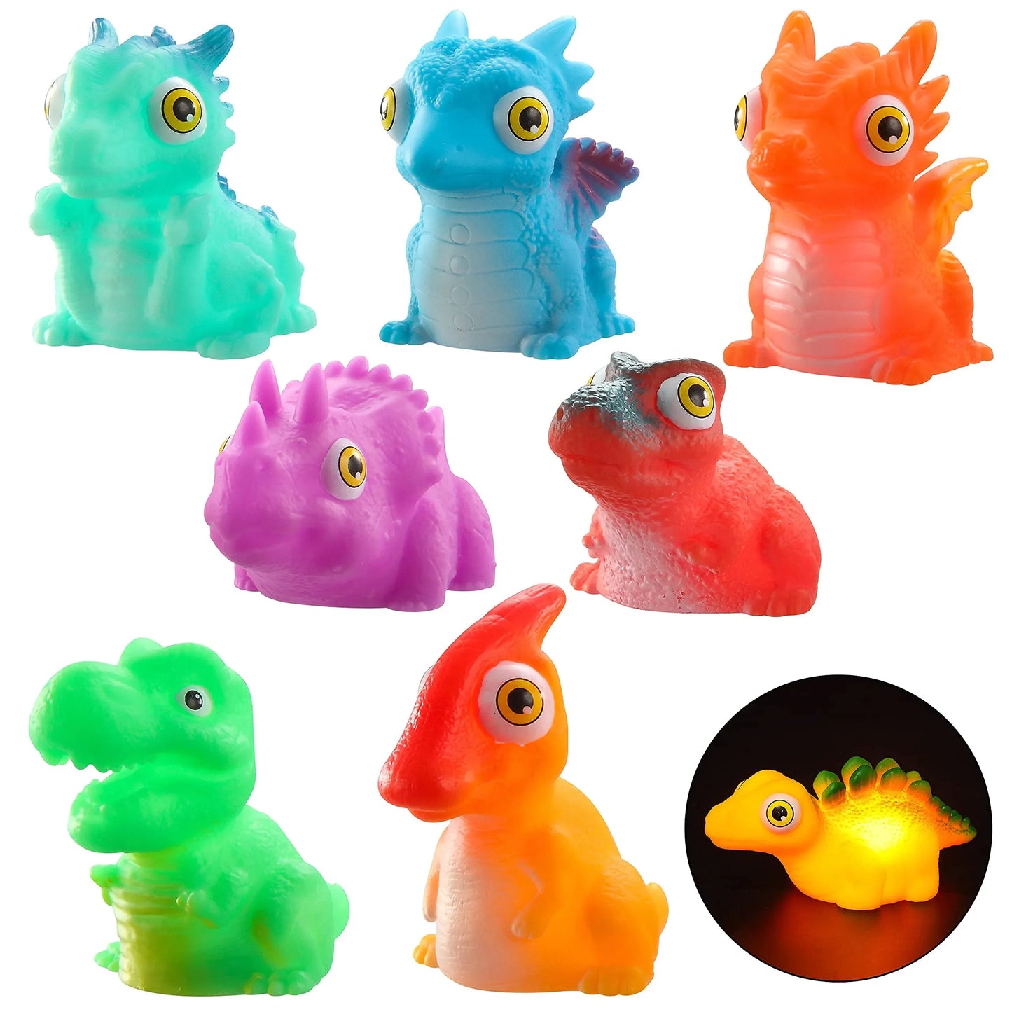 Syncfun 8Pcs Light Up Dinosaur Toys, Floating Baby Bath Toy, Swimming Pool Party Favors Age 1 2 3