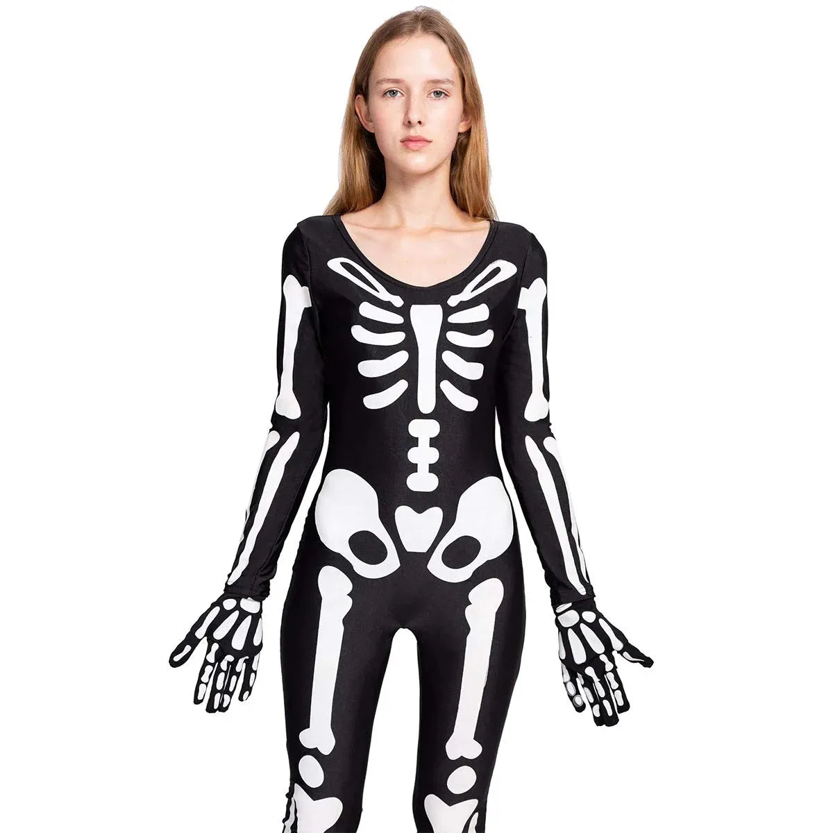 Syncfun Skeleton Bodysuit for Women Halloween with Glow Patterns and Matching Skeleton Gloves