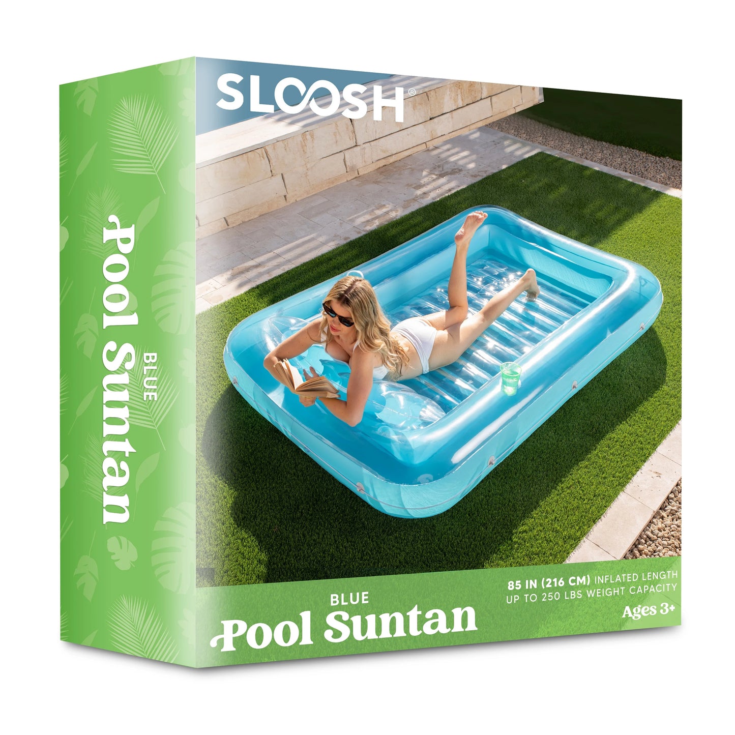 Inflatable Tanning Pool Lounge Float, 85" x 57" Extra Large Sun Tan Tub Adult Floats Raft for Sunbathing Suntan Blow up Lounger Bed Floatie Adults,XL-Blue