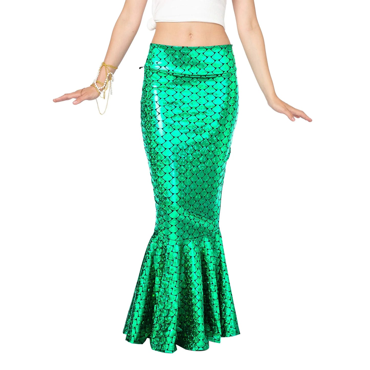 Syncfun Mermaid Costume for Women, Metallic Hologram Shiny Mermaid Skirt for Adult Halloween Party Dress Up and Role Play Cosplay