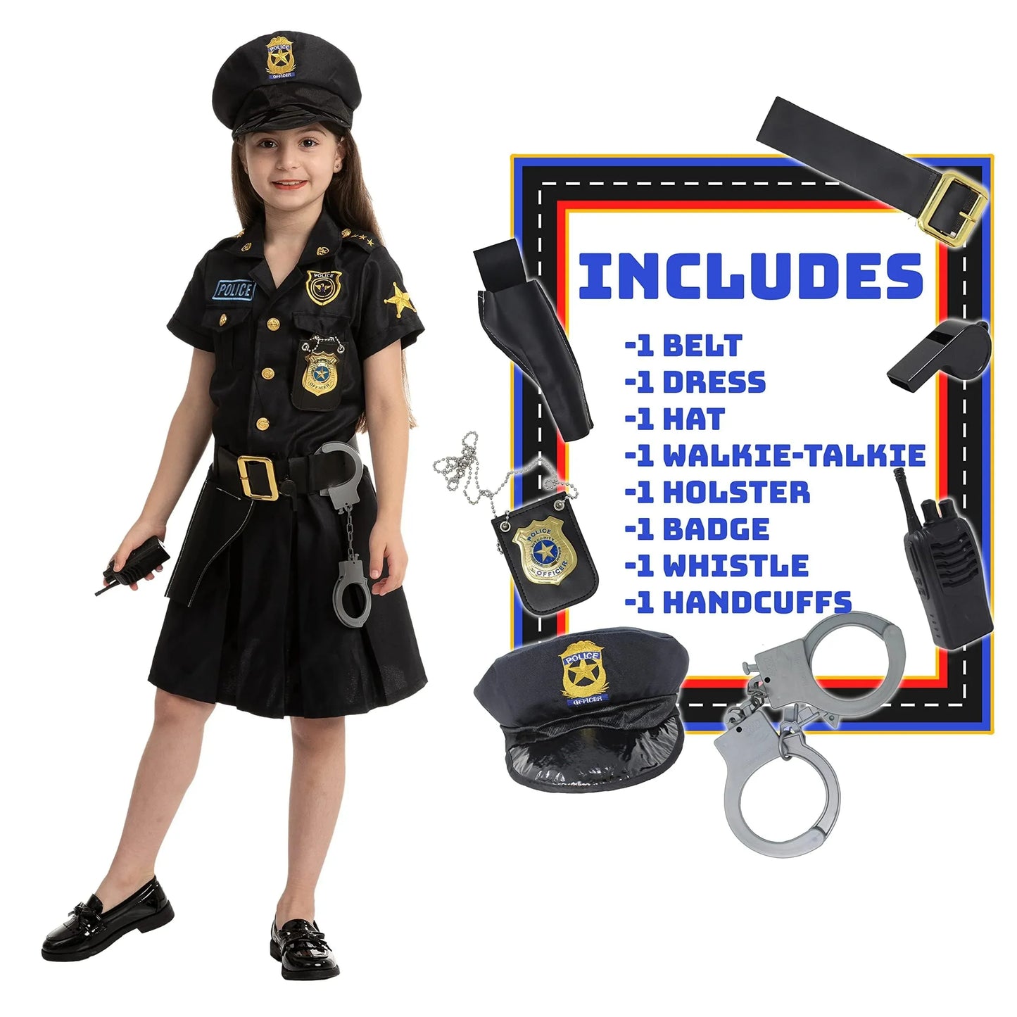 Syncfun Police Officer Girl Cop Costume Outfit Set for Halloween Dress Up Party