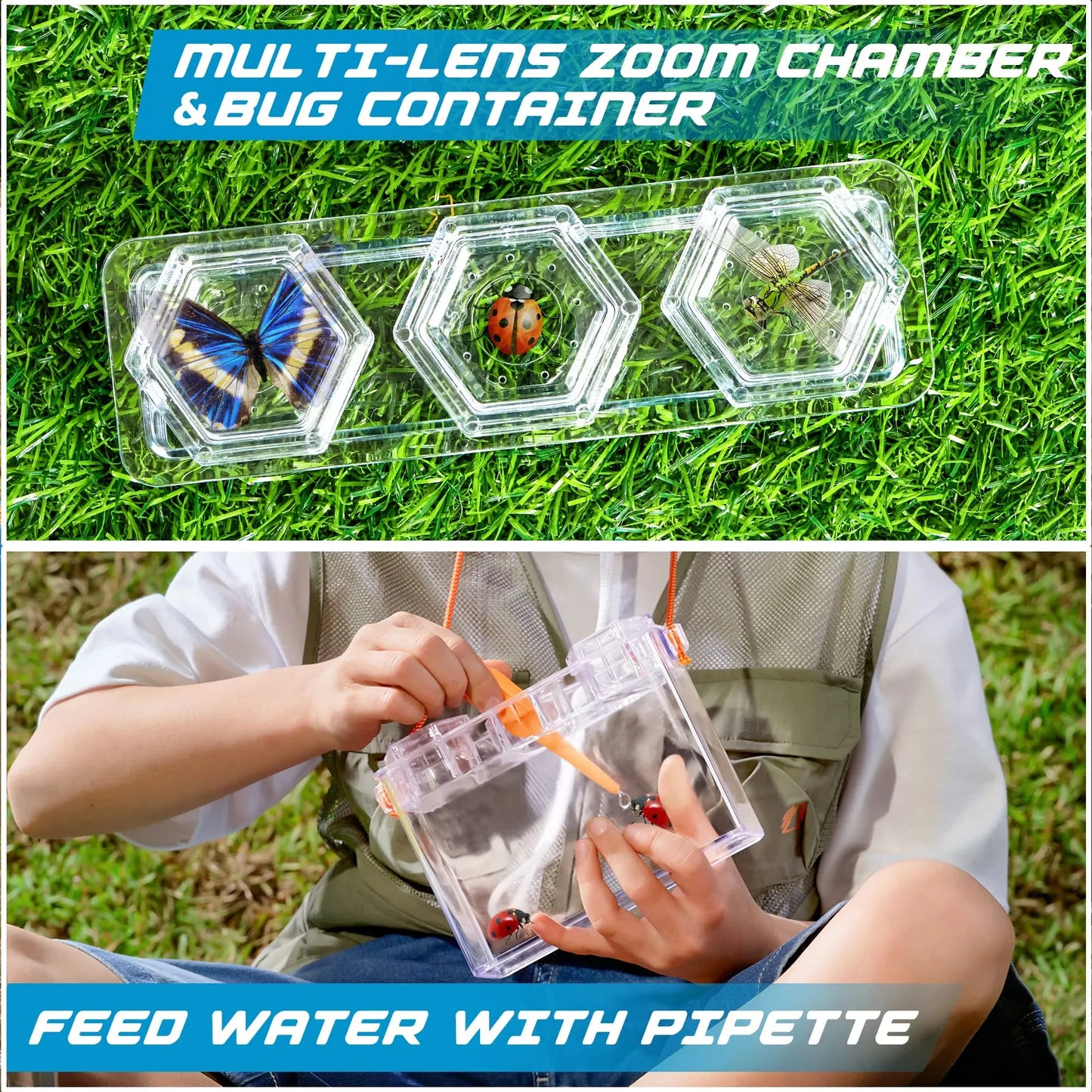 Syncfun Bug Catcher Nature Exploration Set - Includes Habitat Bucket, Critter Box, Butterfly Net and Exploration Hat Bug Catching Kids 3+